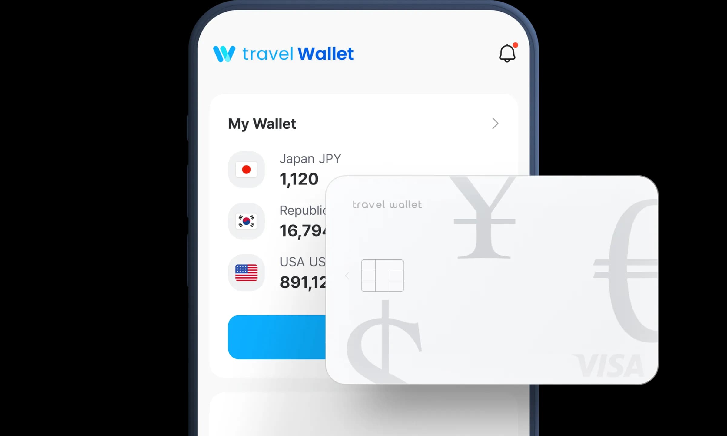 Travel Wallet 앱과 카드 소개 이미지